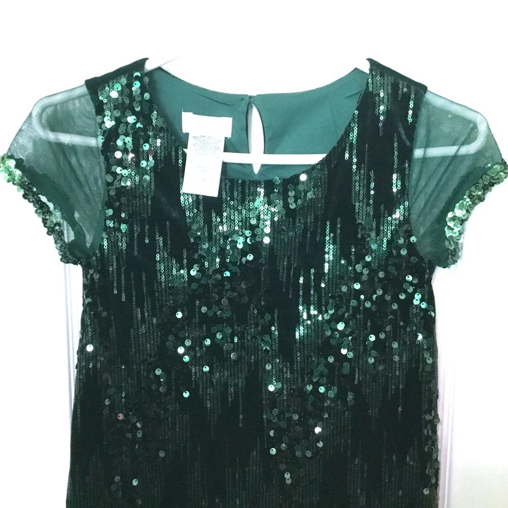 Bonnie Jean Green Velvet Sequin Holiday GRL Dress